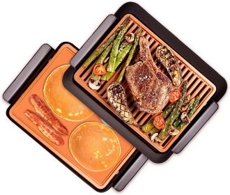 234 square inches black copper nonstick titanium ceramic smokeless electric indoor grill and frying pan - black - aluminum