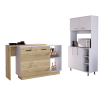 Quebec 2 Piece Kitchen Set, Kitchen Island + Pantry Cabinet, White /Light Oak - White /Light Oak