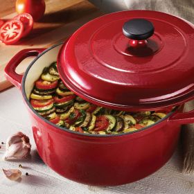 Qt Enameled Round Cast Iron Dutch Oven - Red