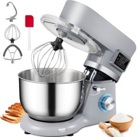 Smart Household 660W Stand Mixer 6-Speed Tilt-Head Dough Mixer W/ 3 Attachments - Grey - 5.8 Qt / 5.5 L