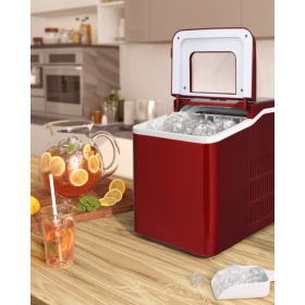 26lbs/24h Portable Countertop Ice Maker Machine with Scoop - red