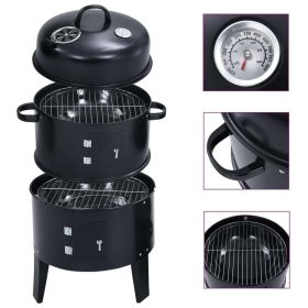 3-in-1 Charcoal Smoker BBQ Grill 15.7"x31.4" - Black