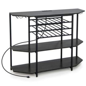 3-Tier Wine Bar Cabinet with Storage Shelves - Gray