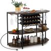 3-Tier Wine Bar Cabinet with Storage Shelves - Brown