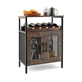 Household Simply Industrial Style Liquor Cabinet with Wine Rack - Rustic Brown - Style B