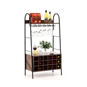 Household Simply Industrial Style Liquor Cabinet with Wine Rack - Rustic Brown - Style A