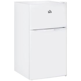 HOMCOM Double Door Mini Fridge with Freezer, 3.2 Cu.Ft Compact Refrigerator with Adjustable Shelf, Adjustable Thermostat and Reversible Door for Bedro