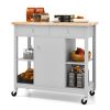 Mobile Kitchen Island Cart with 4 Open Shelves and 2 Drawers - Gray