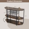 3-Tier Wine Bar Cabinet with Storage Shelves - Brown