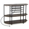 3-Tier Wine Bar Cabinet with Storage Shelves - Brown