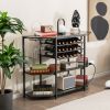 3-Tier Wine Bar Cabinet with Storage Shelves - Gray