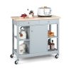 Mobile Kitchen Island Cart with 4 Open Shelves and 2 Drawers - Gray