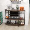 3-Tier Wine Bar Cabinet with Storage Shelves - Brown