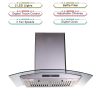 30 inch Wall Mounted Range Hood 700CFM Tempered Glass Touch Panel Control Vented LEDs - Touch Control