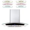 30 inch Wall Mounted Range Hood 700CFM Tempered Glass Touch Panel Control Vented LEDs - Touch Control - Black