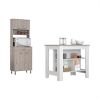 Calgary 2 Piece Kitchen Set, Kitchen Island + Pantry Cabinet , White /Light Gray - White /Light Gray