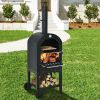 Portable Outdoor Pizza Oven with Pizza Stone and Waterproof Cover - black