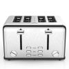 Toaster 4 slices, stainless steel extra-wide slot toaster, dual control panel with bagel/defrost/cancel function, 6 shade settings for baking bread, d