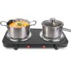 2000W Electric Double Burner Portable Coil Heating Hot Plate Stove Countertop RV Hotplate with Non Slip Rubber Feet 5 Temperature Adjustments - Black