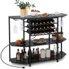 3-Tier Wine Bar Cabinet with Storage Shelves - Gray