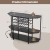 3-Tier Wine Bar Cabinet with Storage Shelves - Gray