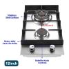 2-Burners Gas Cooktop 12in Eascookchef Stainless Steel NG/LPG Convertible - 12 inch