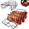 Non-Stick BBQ Rib Rack Stand Barbecue Steaks Racks Stainless Steel Chicken Beef Ribs Grill Black for Gas Smoker BBQ Tools bbq - 1 pcs